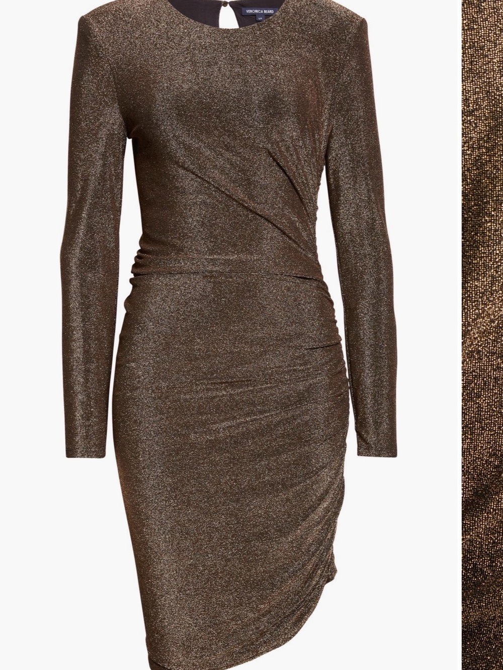 Veronica Beard Metallic Gold Ruched Long-Sleeve Cyrus Dress Size L NWT